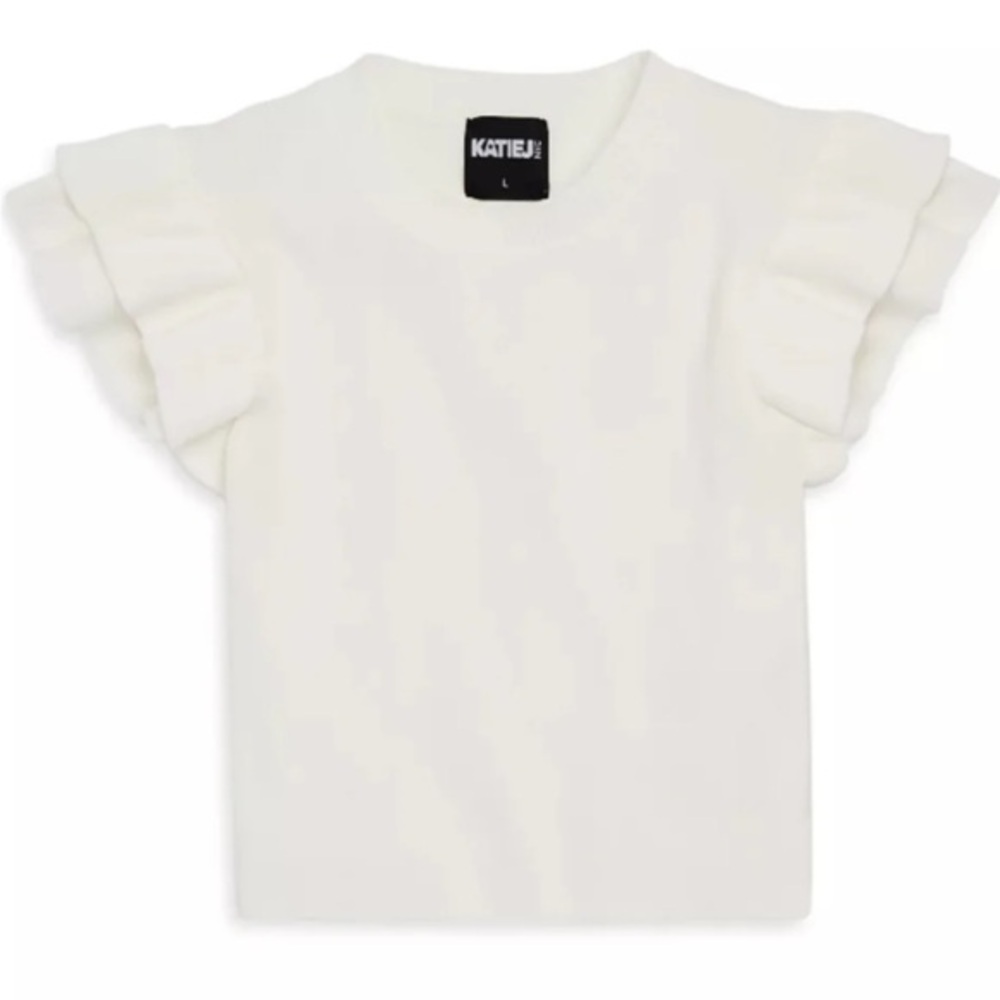 Katie J NYC Cream Ruffle Sleeve Tee